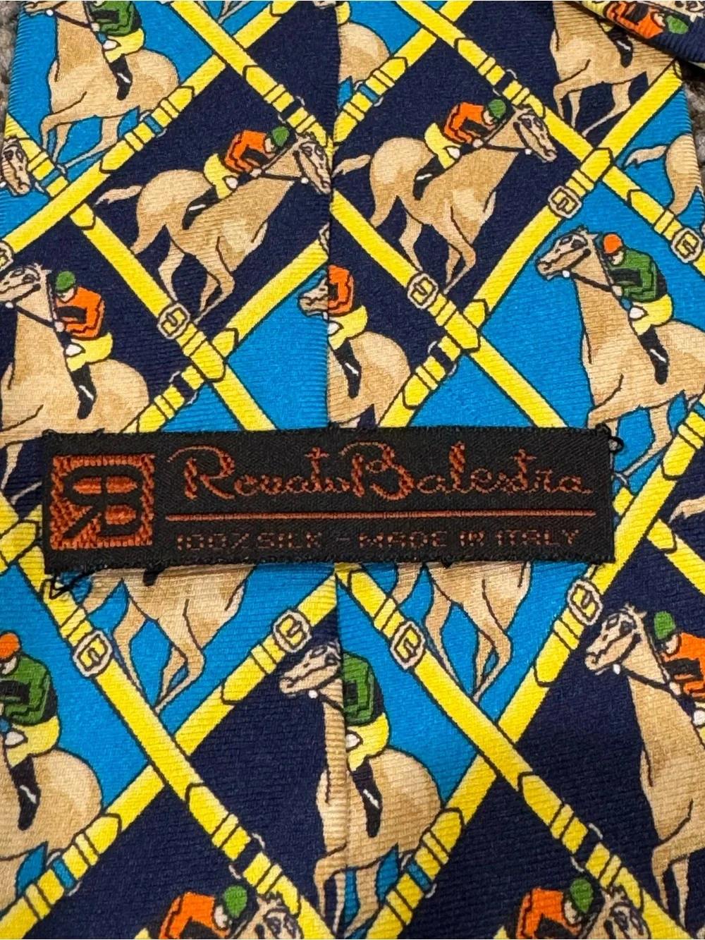 Renato Balestra Men's Equestrian Pattern Silk Tie Blue & Navy Made in Italy 🇮🇹
